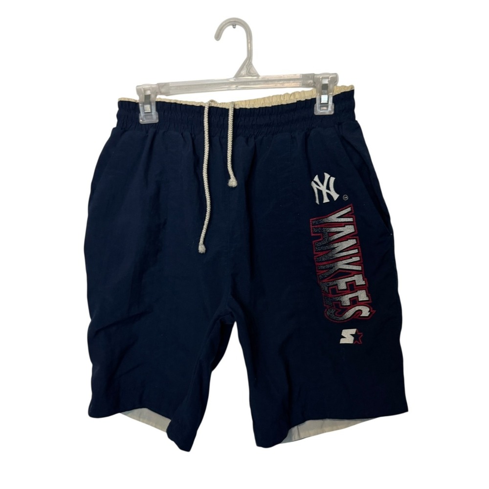 Vintage New York Yankees Shorts Mens Medium Blue Starter Mesh Lined MLB
